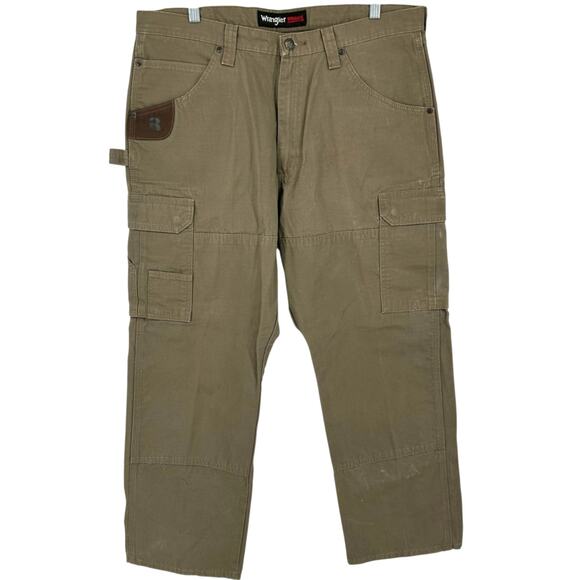 Wrangler Other - Men's Tan Wrangler Riggs Double Knee Canvas Ripstop Cargo Carpenter Pants 36x30